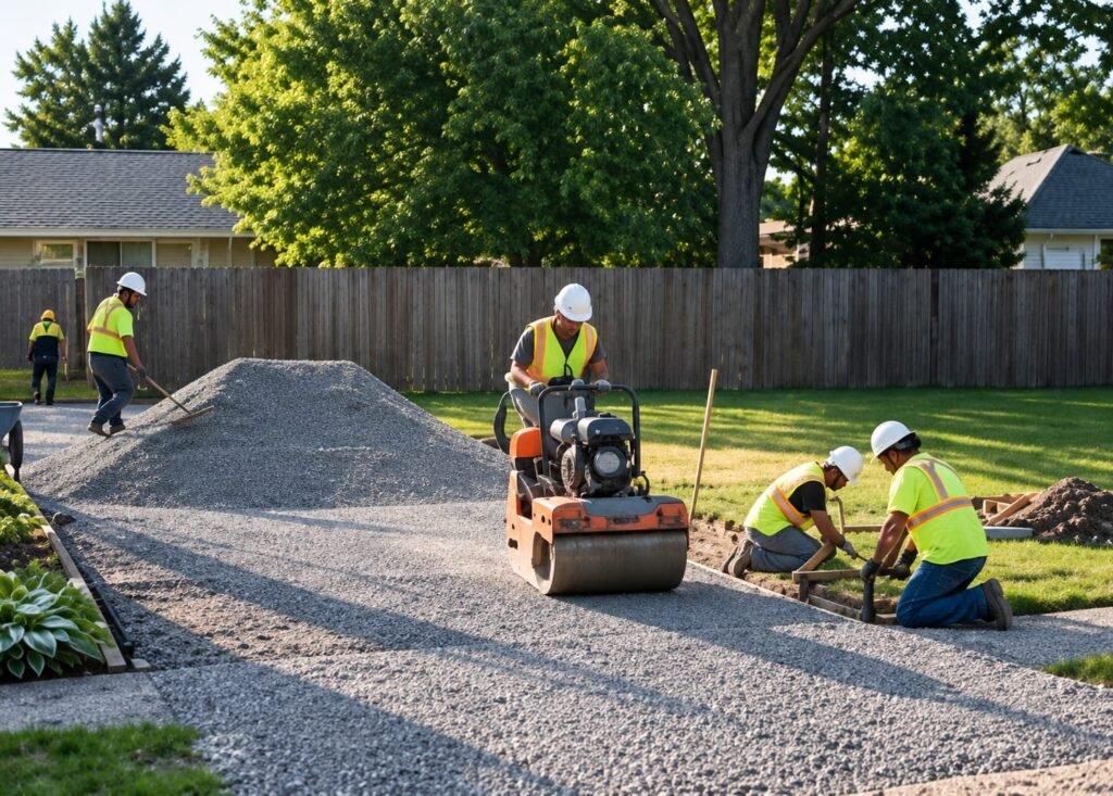 Preparing gravel driveway base